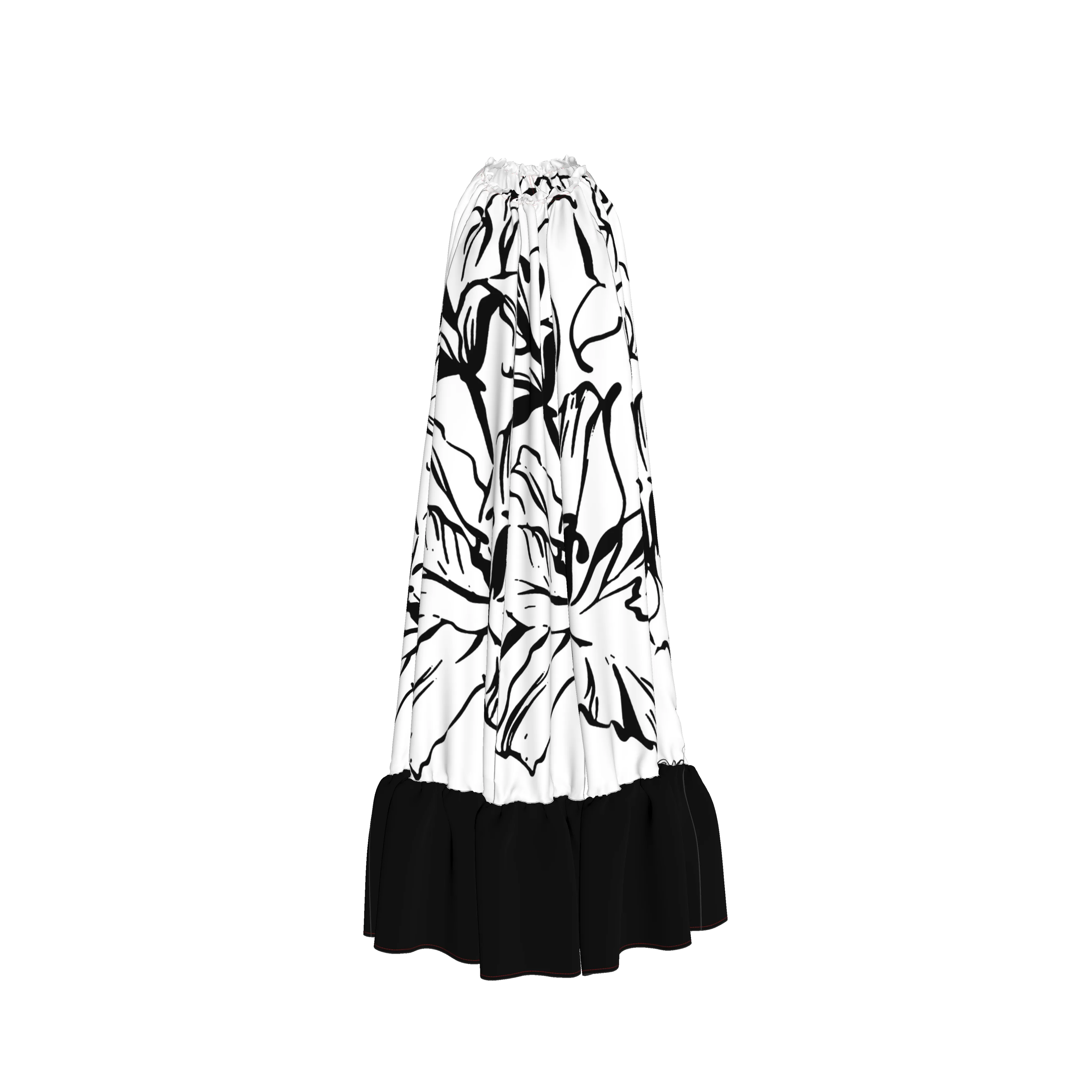 'Bayahibe Rose' Drawstring Halter Maxi Dress in B&W