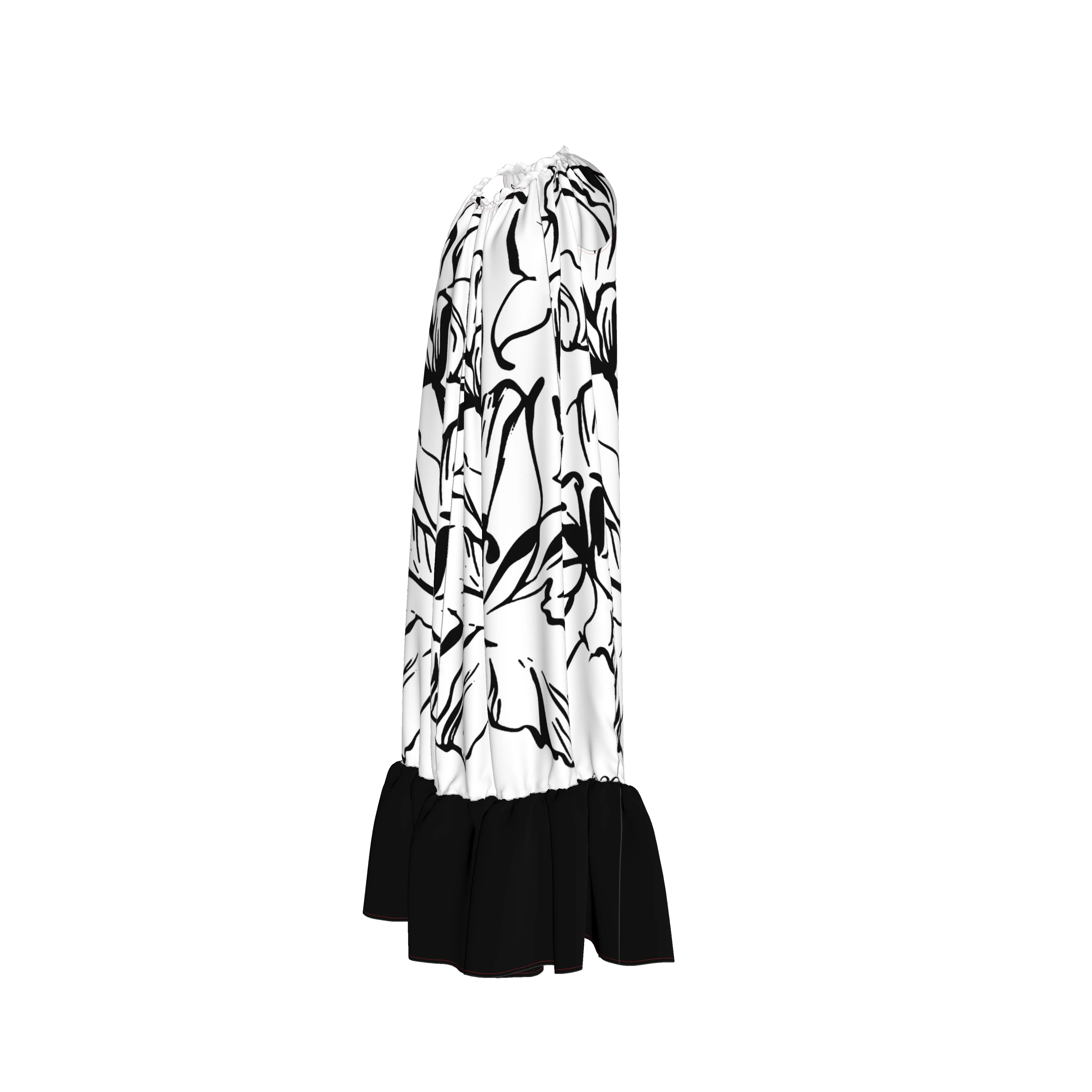 'Bayahibe Rose' Drawstring Halter Maxi Dress in B&W